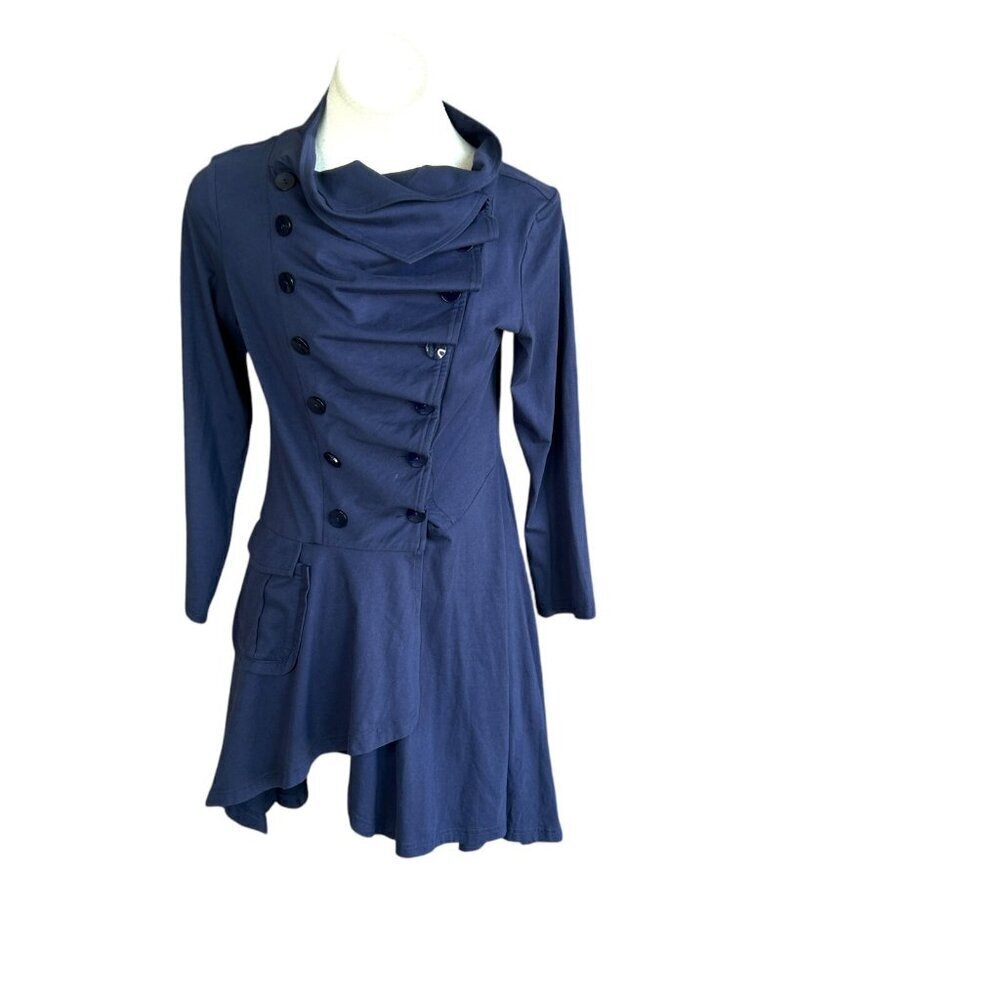 Redwood Court Blue Avant Garde Asymmetrical Button Lagenlook Jacket Size Small